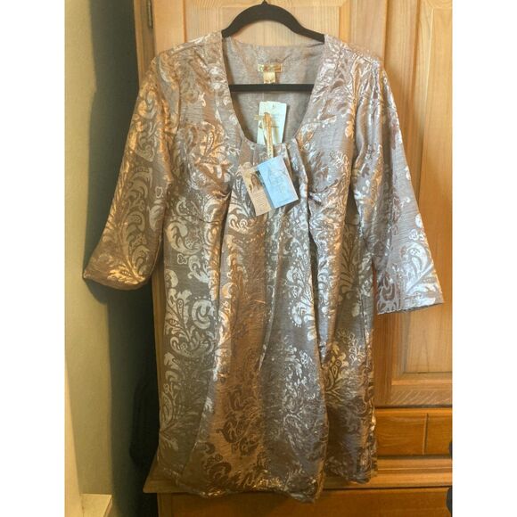 April Cornell | NWT Gold Brocade Babydoll Shift Dress | Large - Picture 1 of 8